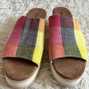 Tom Diane Muled Multi Picnic Plaid Sz 7sandal